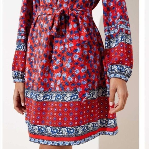 NWOT LOFT BORDER FLORAL TIE WAIST DRESS,XS - Picture 3 of 16